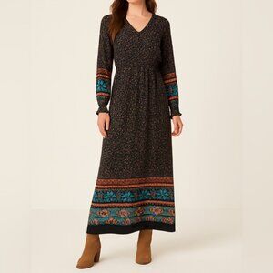 Chic Black and Orange Patterned Maxi Dress